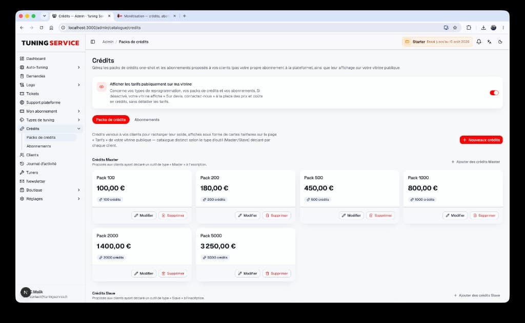 Packs de crédits et abonnements