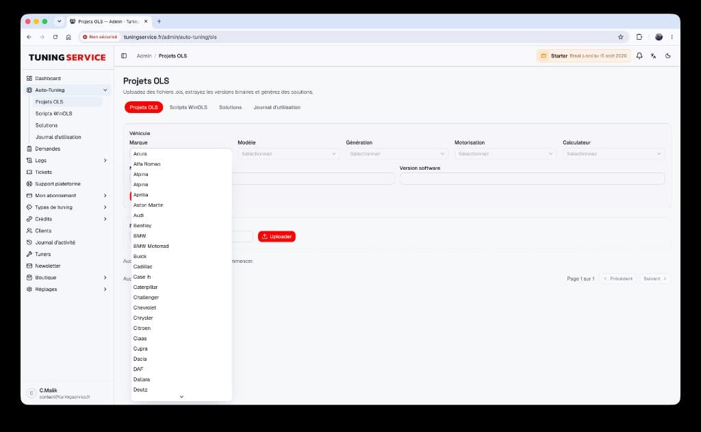 Upload de projets OLS
